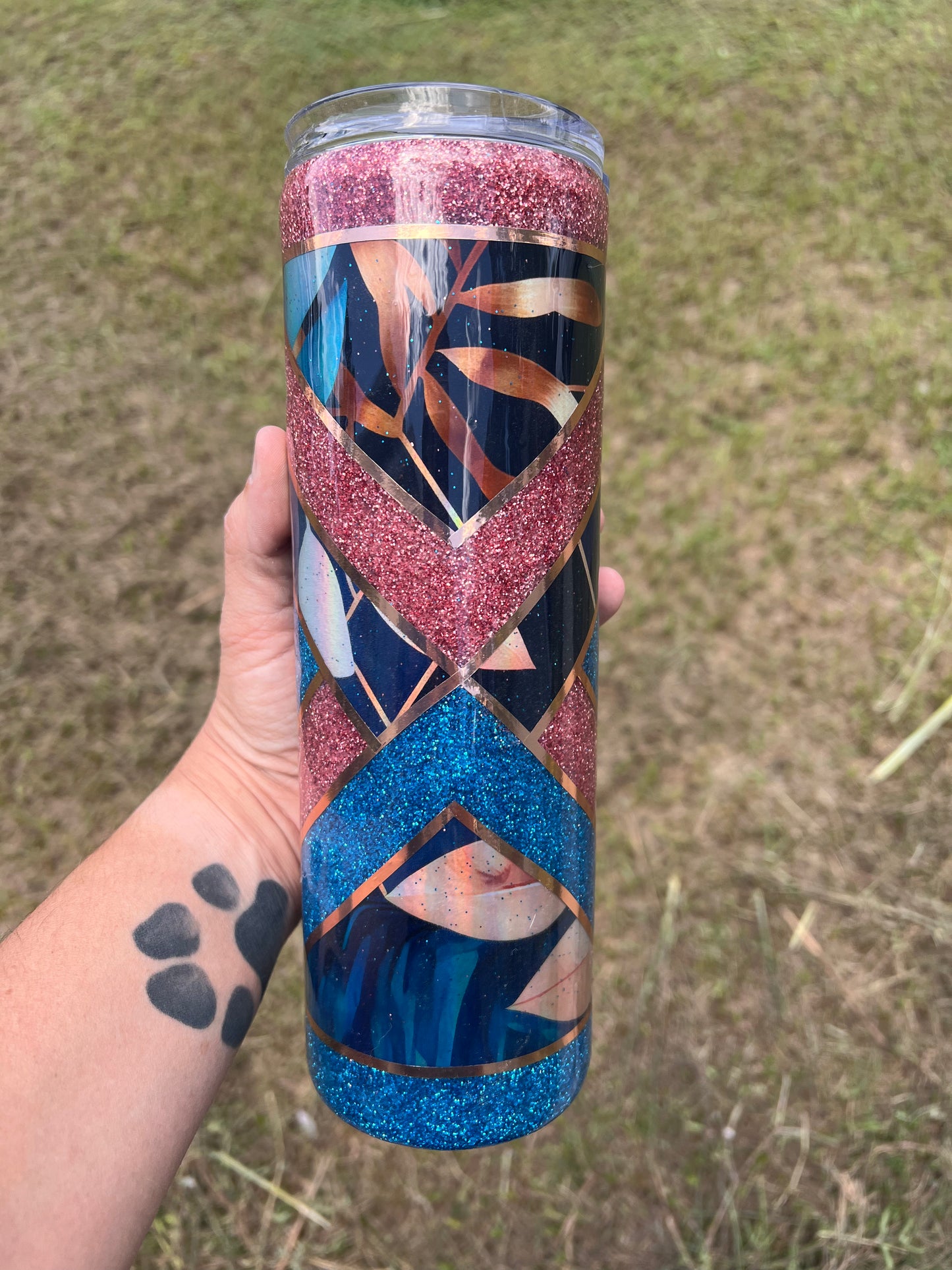 Rose Gold/Blue Holographic Flowers